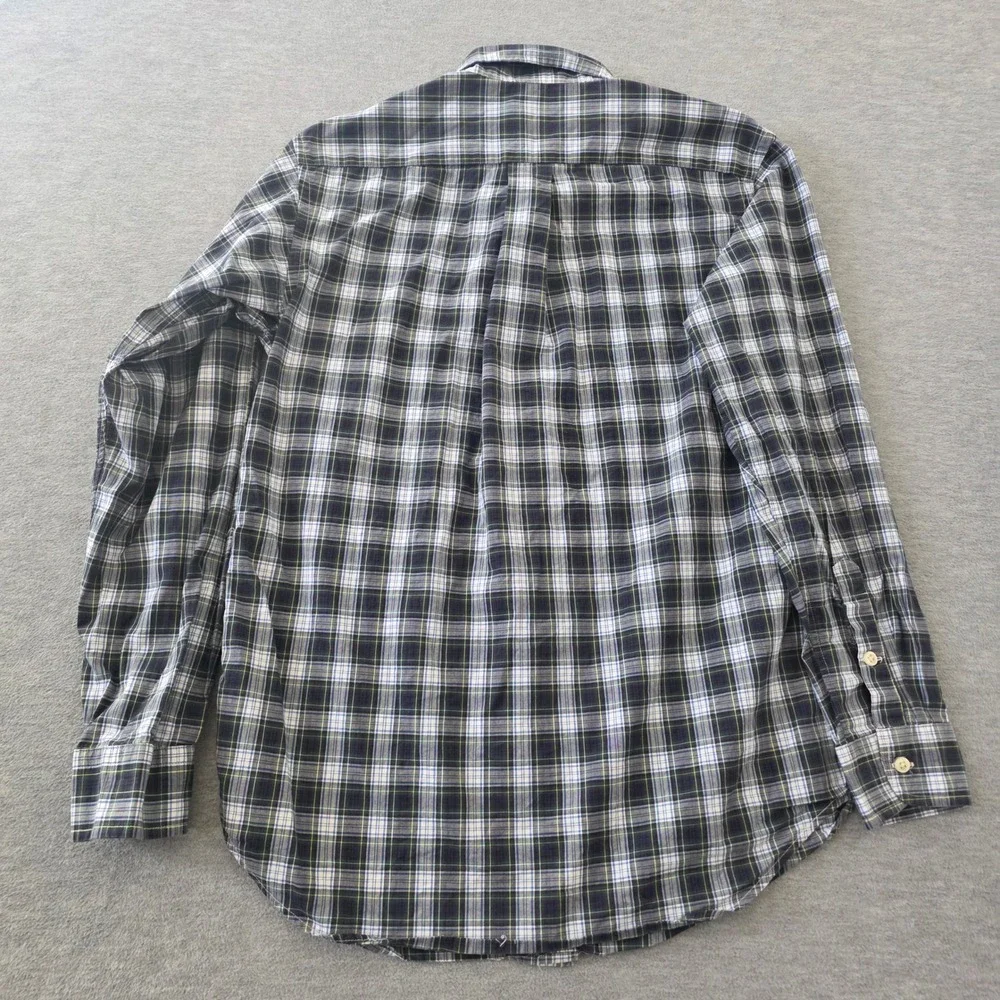 Ralph Lauren Kids Navy Blue Green Plaid Button Down Shirt L 14-16 Cotton Pony